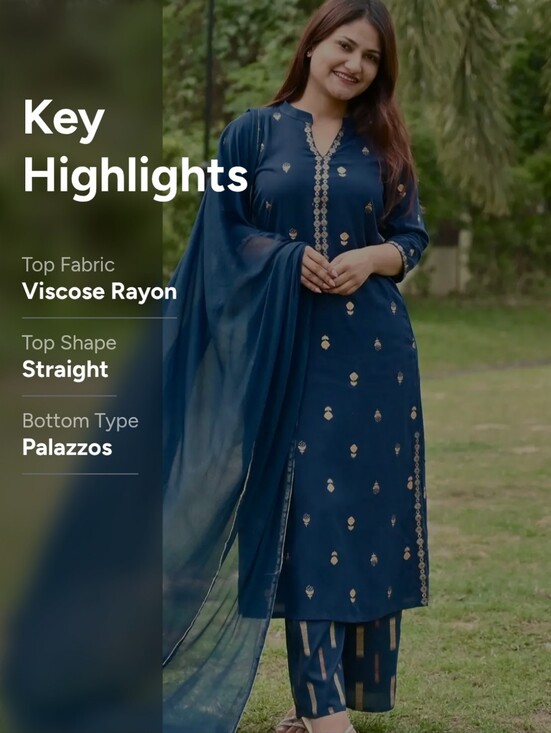 Other - Libas Teal Blue Gold Printed Kurta Palazzo Dupatta Set Ethnic